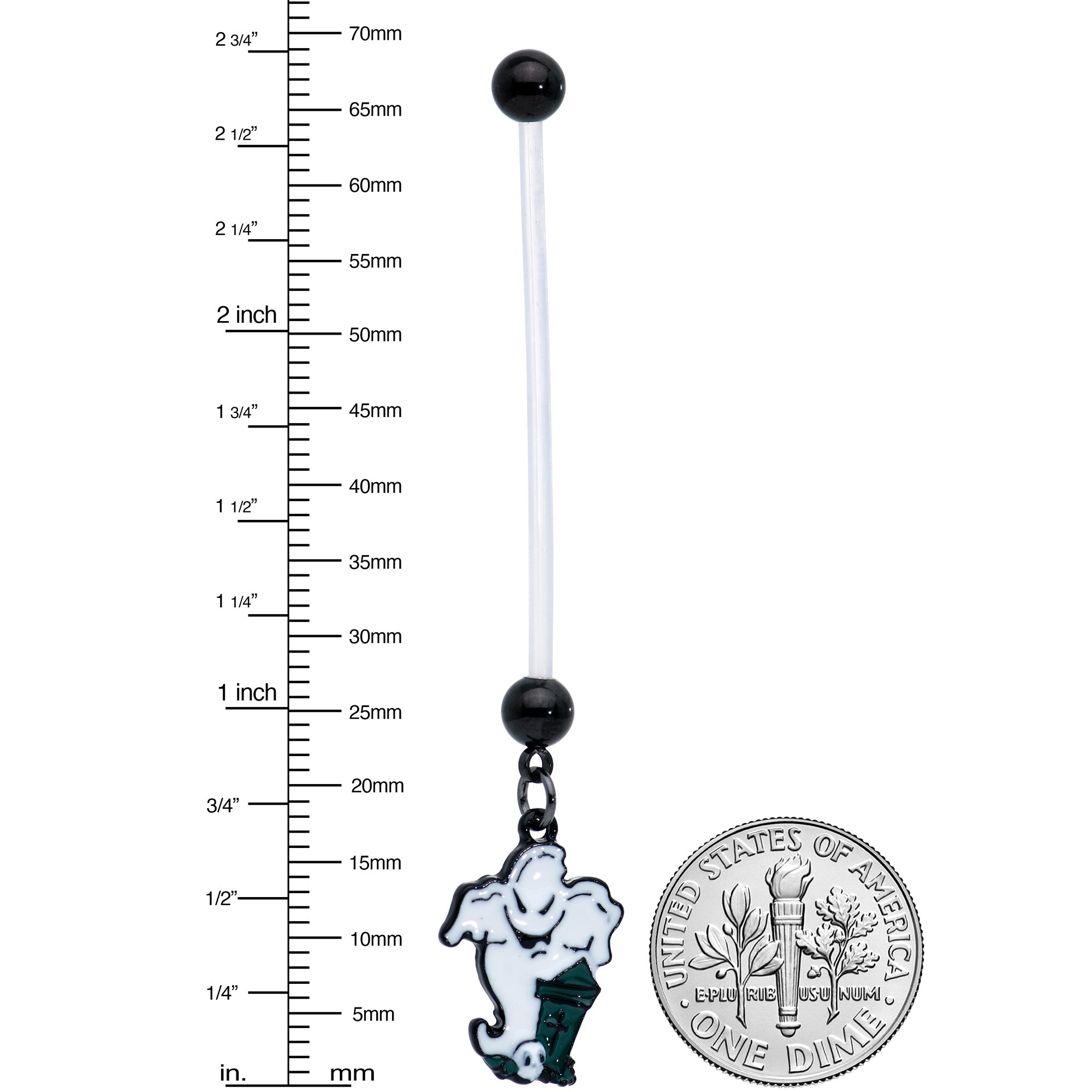 BodyCandy Clear Bioplast Graveyard Ghost Halloween Pregnancy Dangle Belly Ring — detail close-up