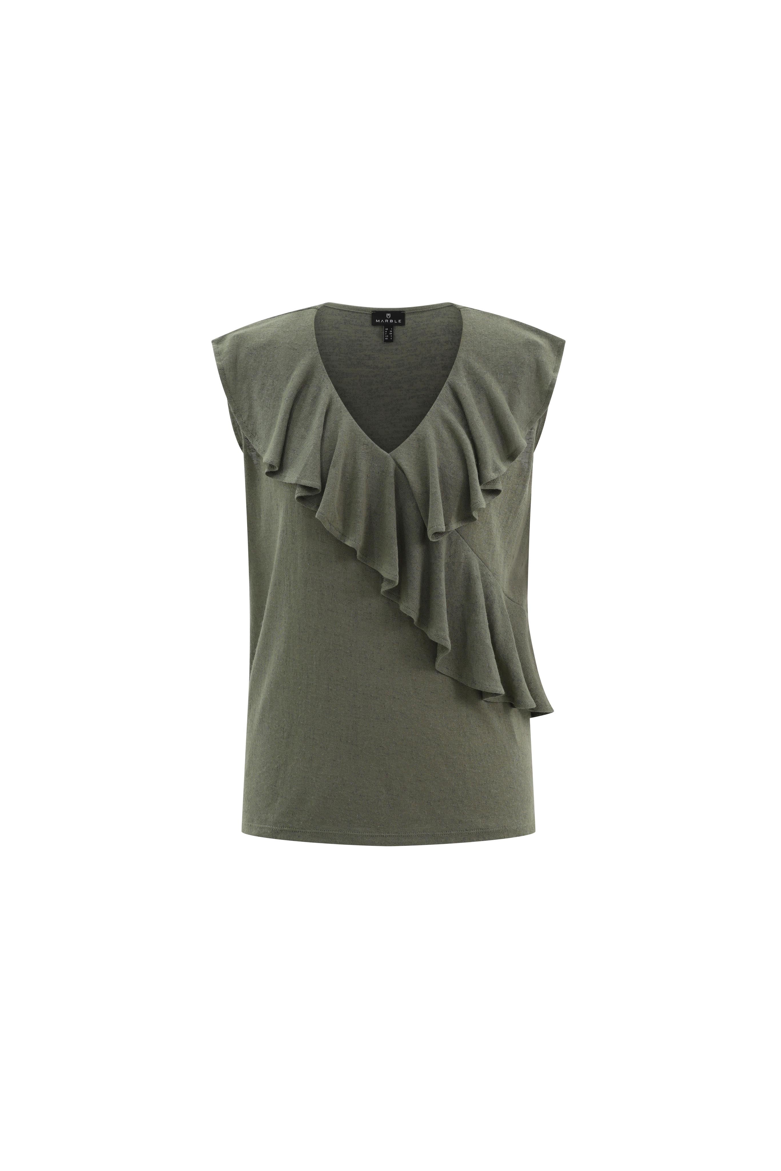 KADOU BOUTIQUE Marble V-Neck Ruffle Top — main product shot