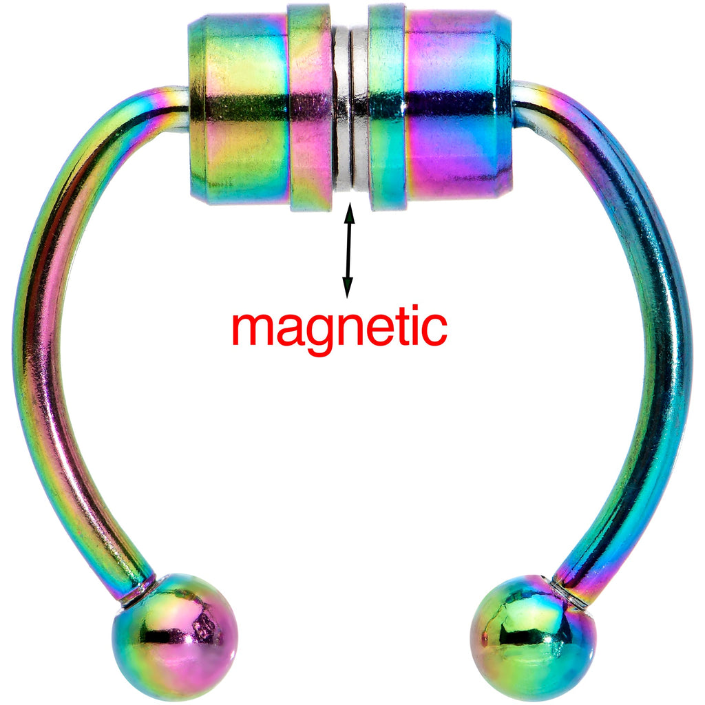 BodyCandy Rainbow Magnetic Septum Ring Horseshoe Non-Pierced Fake Nose Ring — detail close-up
