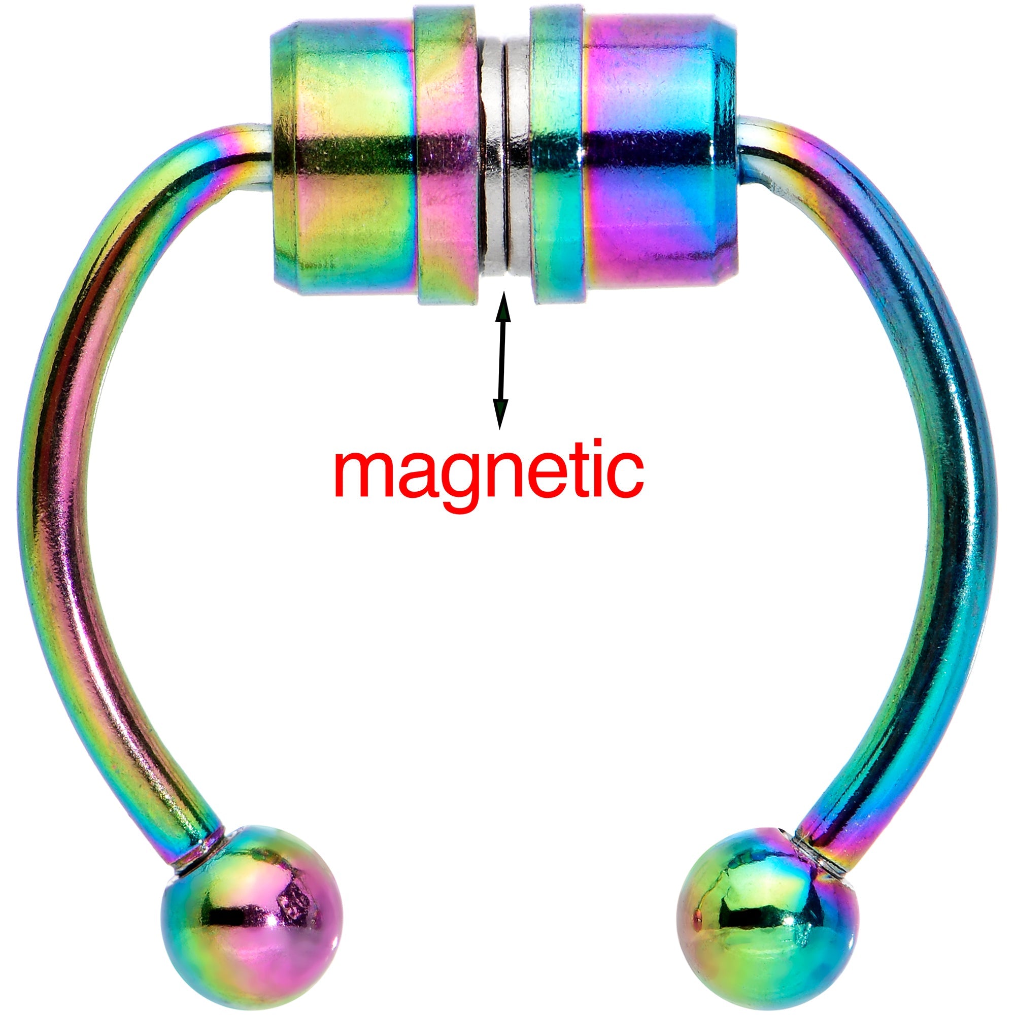 BodyCandy Rainbow Magnetic Septum Ring Horseshoe Non-Pierced Fake Nose Ring — detail close-up