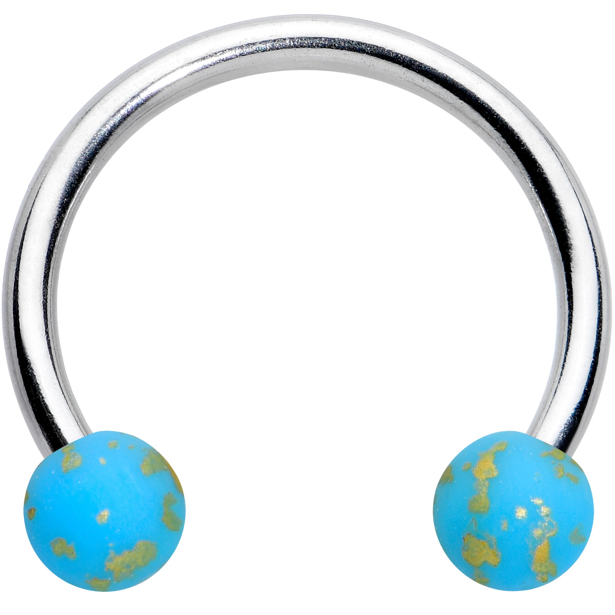 BodyCandy 16G 3/8 Matte Blue Splatter Ends Horseshoe Circular Barbell — main product shot