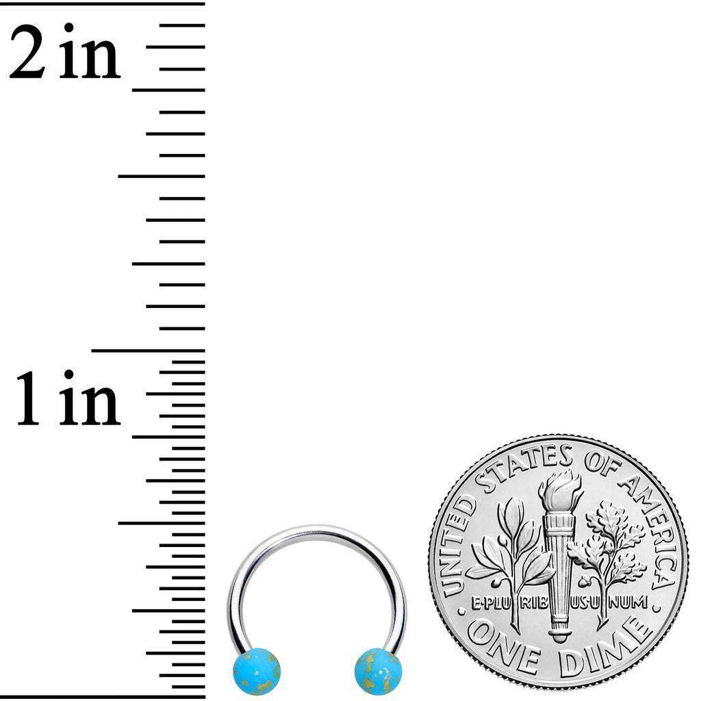BodyCandy 16G 3/8 Matte Blue Splatter Ends Horseshoe Circular Barbell — detail close-up