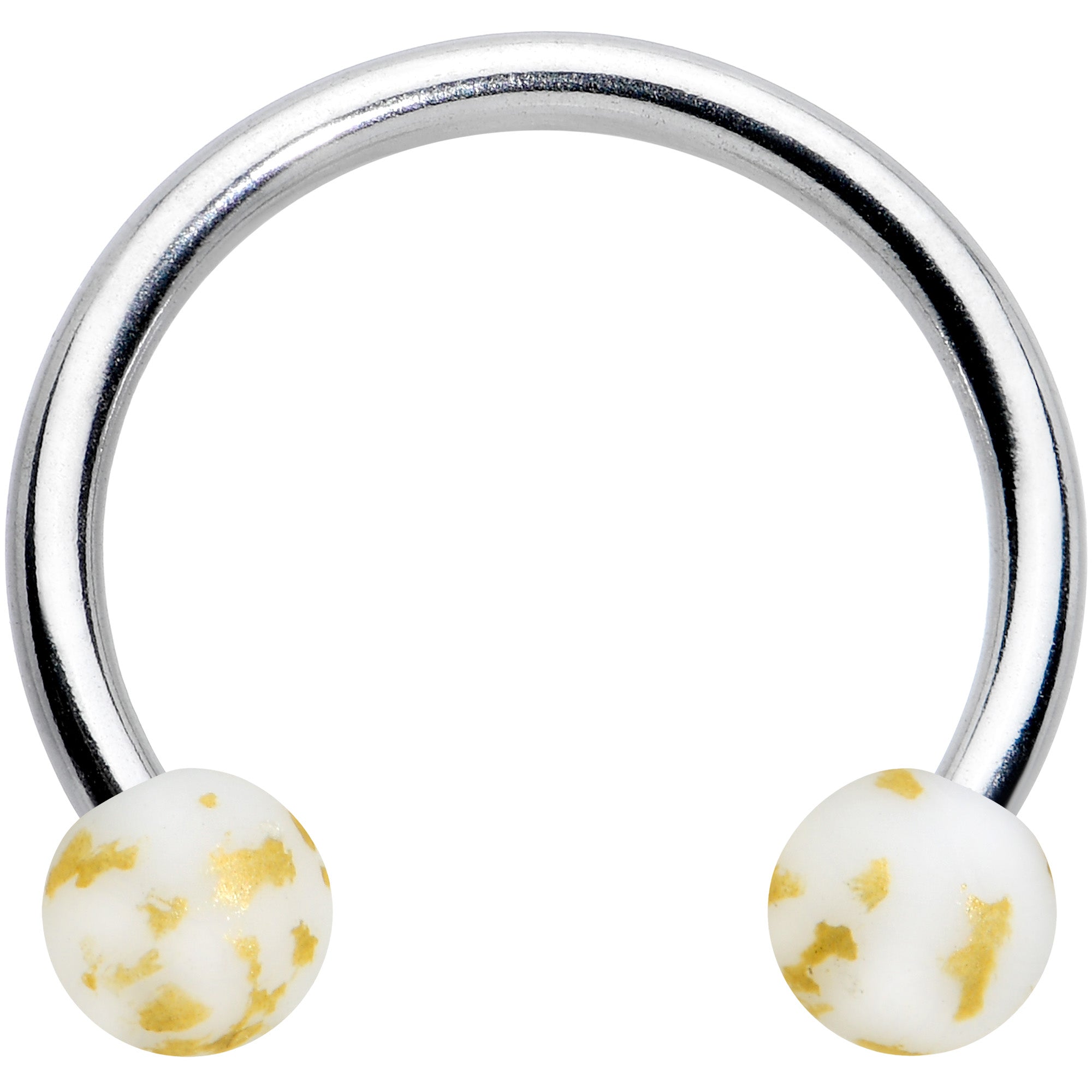 BodyCandy 16G 3/8 Matte White Splatter Ends Horseshoe Circular Barbell — main product shot