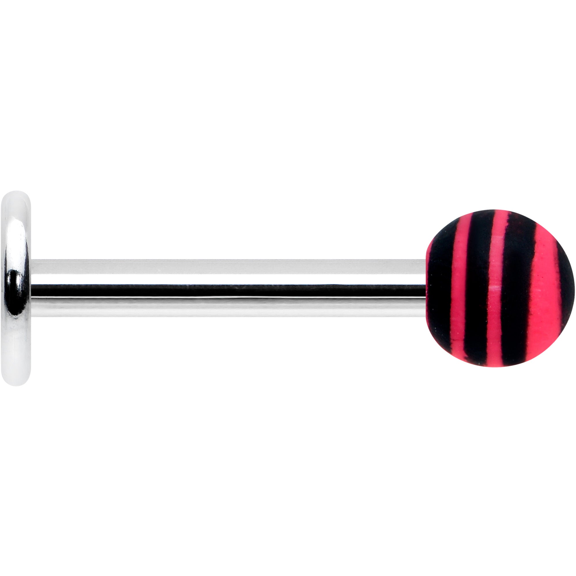 BodyCandy 16G 5/16 Matte Pink Zebra Stripe Labret Monroe Tragus — detail close-up