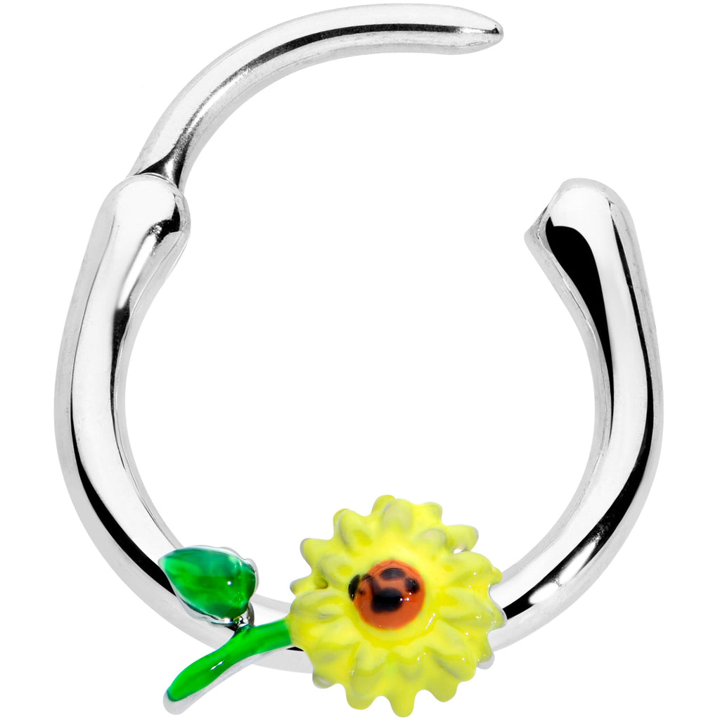 BodyCandy 16G 3/8 Sunny Yellow Sunflower Cartilage Clicker — detail close-up