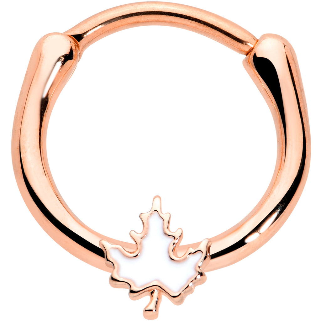 BodyCandy 16G 3/8 Rose Gold Tone Fall White Maple Leaf Cartilage Clicker — main product shot