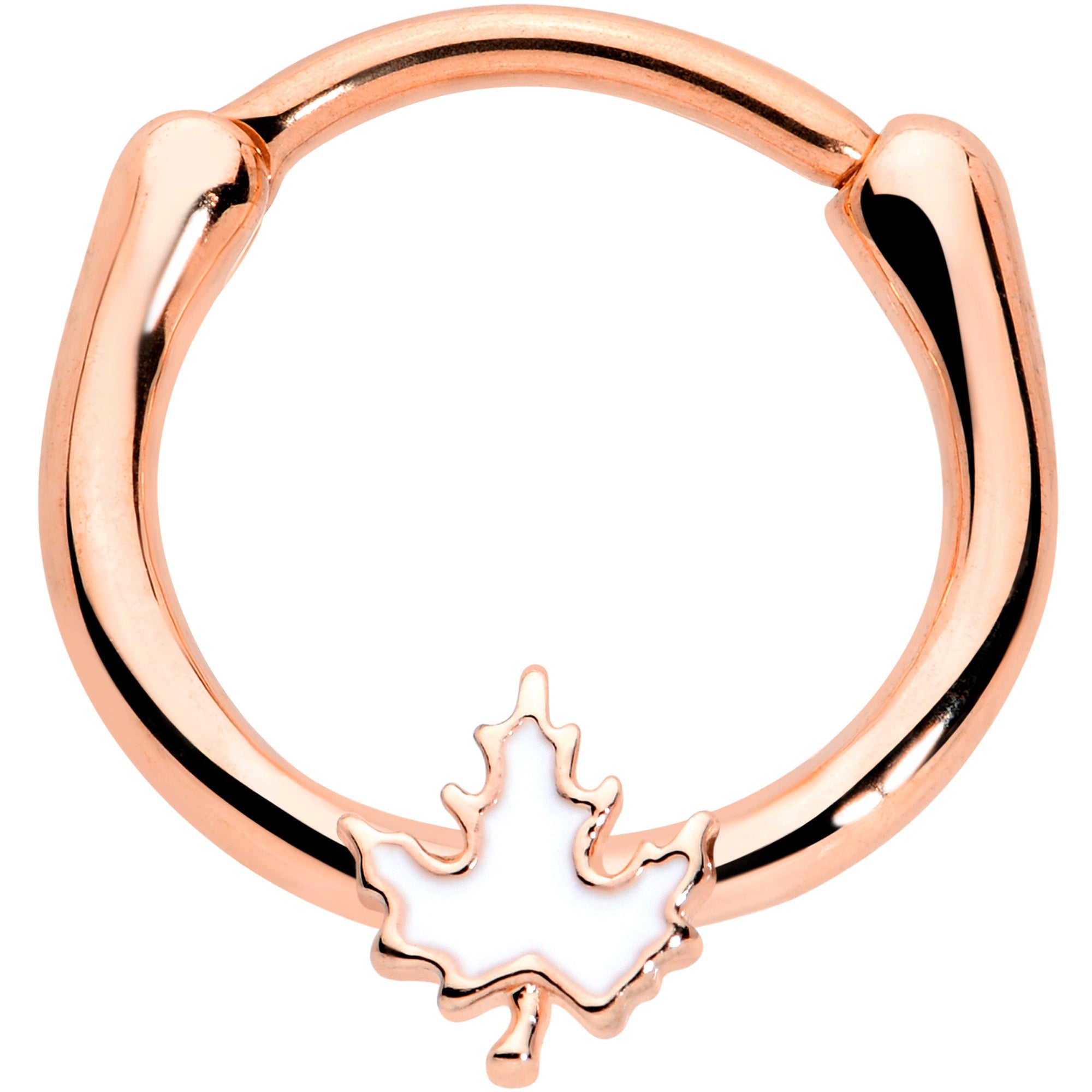 BodyCandy 16G 3/8 Rose Gold Tone Fall White Maple Leaf Cartilage Clicker — main product shot