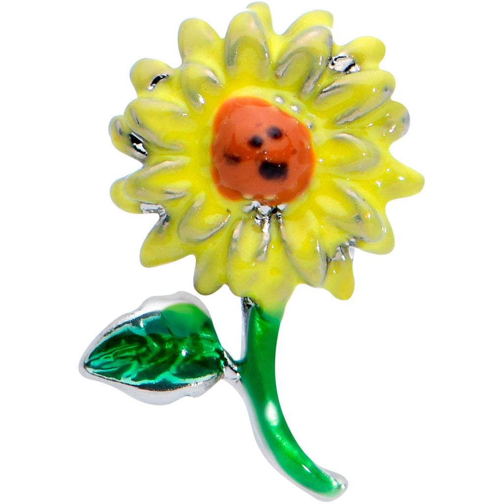 BodyCandy 16G 5/16 Sunny Yellow Sunflower Labret Monroe Tragus — detail close-up