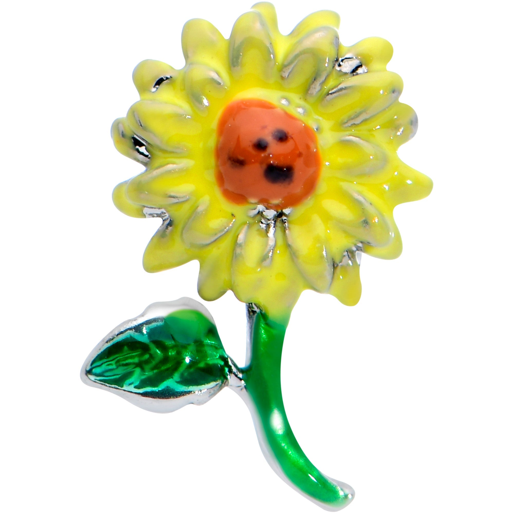 BodyCandy 16G 5/16 Sunny Yellow Sunflower Labret Monroe Tragus — detail close-up