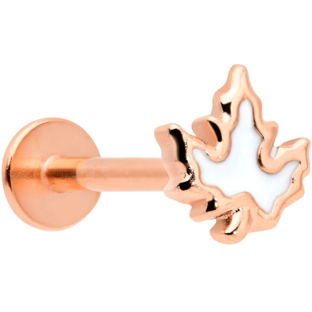 BodyCandy 16G 5/16 Rose Gold Tone Fall White Maple Leaf Labret Tragus — main product shot