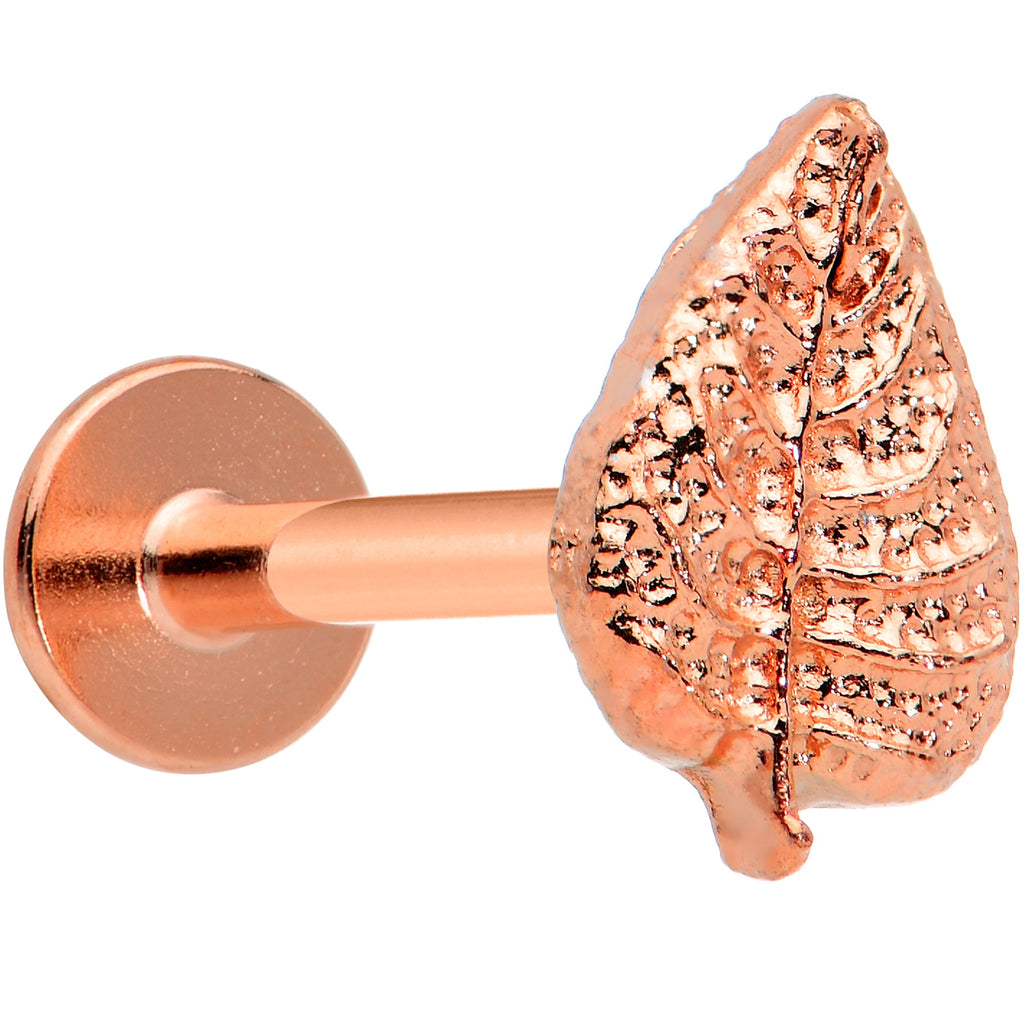 BodyCandy 16G 5/16 Rose Gold Tone Autumn Textured Leaf Labret Monroe Tragus — main product shot