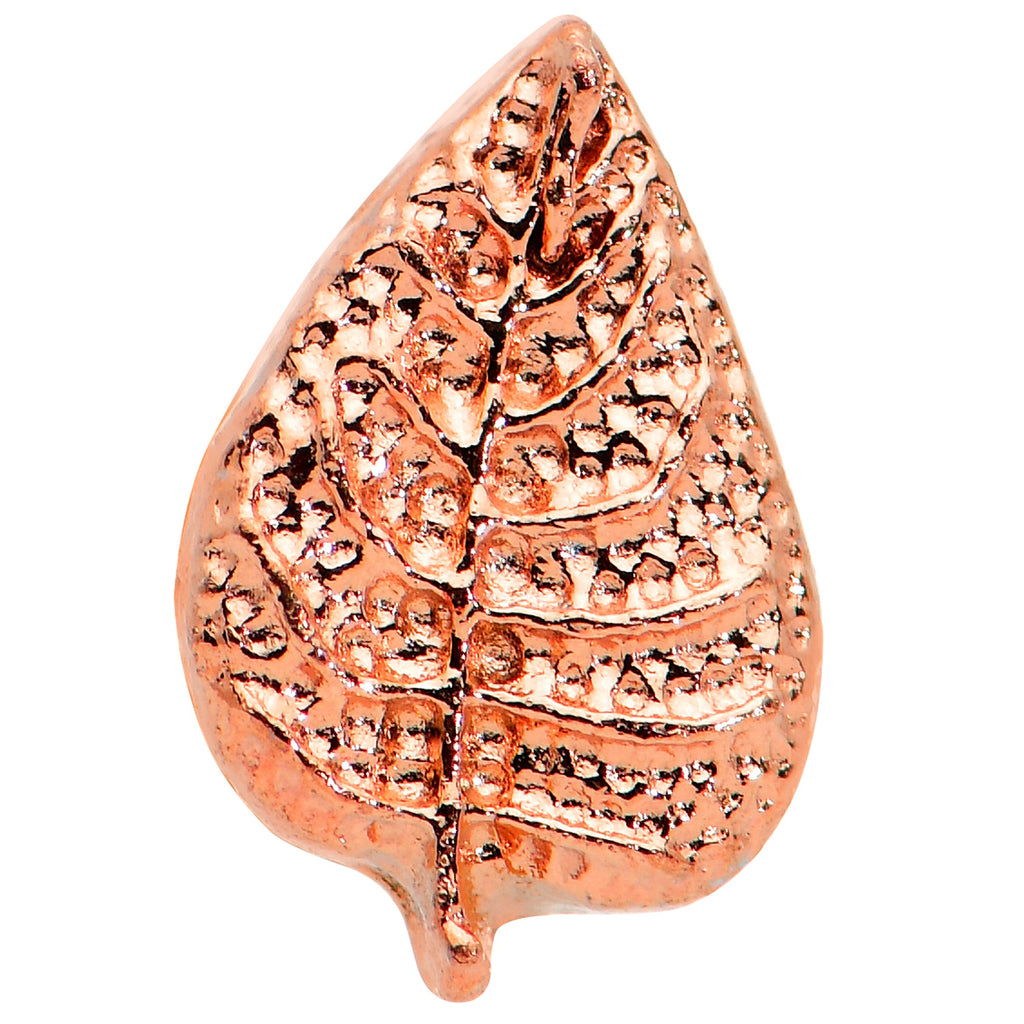 BodyCandy 16G 5/16 Rose Gold Tone Autumn Textured Leaf Labret Monroe Tragus — detail close-up