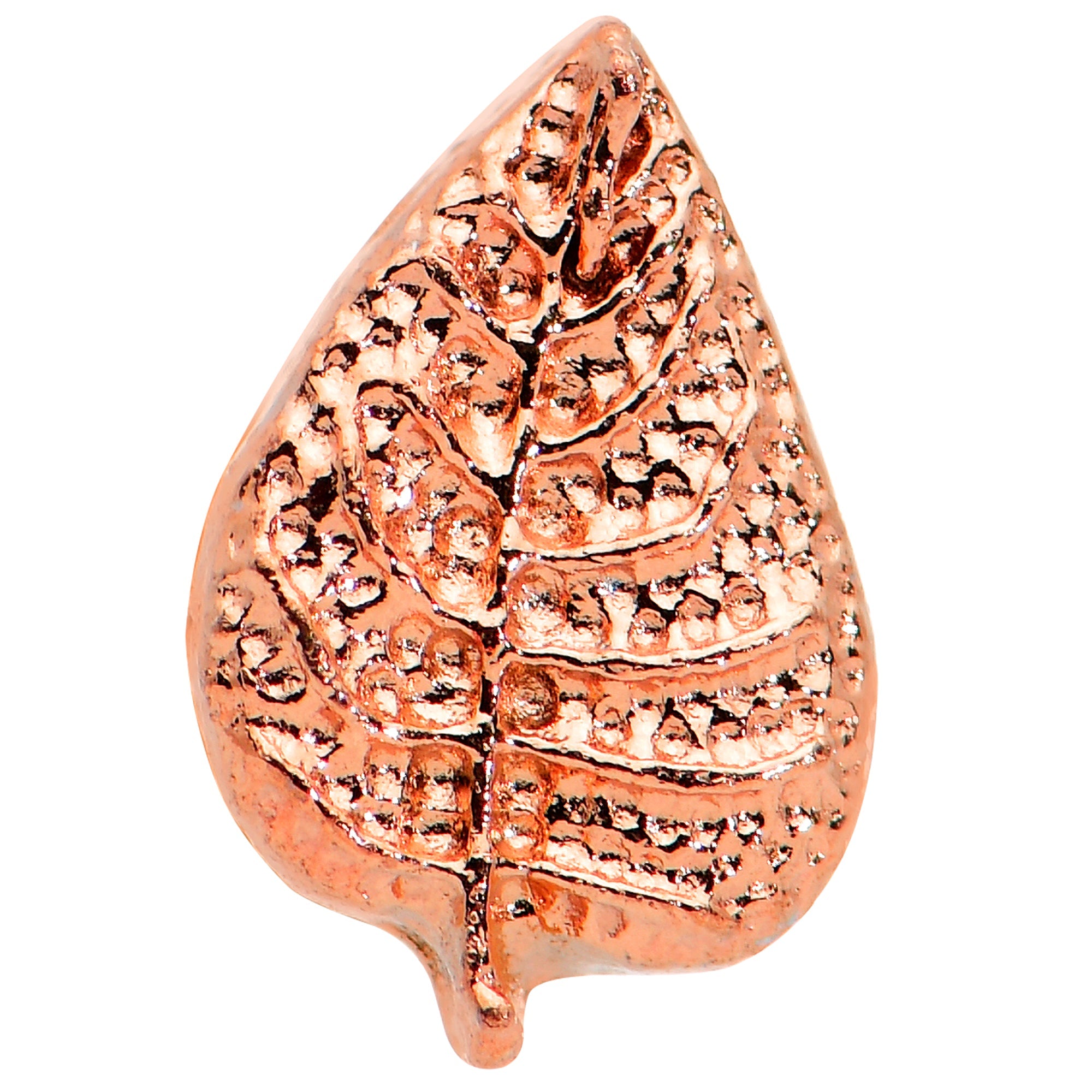 BodyCandy 16G 5/16 Rose Gold Tone Autumn Textured Leaf Labret Monroe Tragus — detail close-up