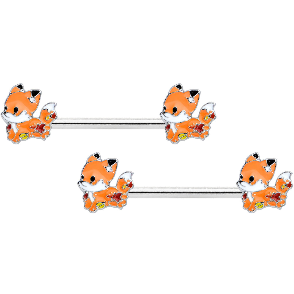 BodyCandy 14G 9/16 Cute Fall Fox Barbell Nipple Ring Set — main product shot