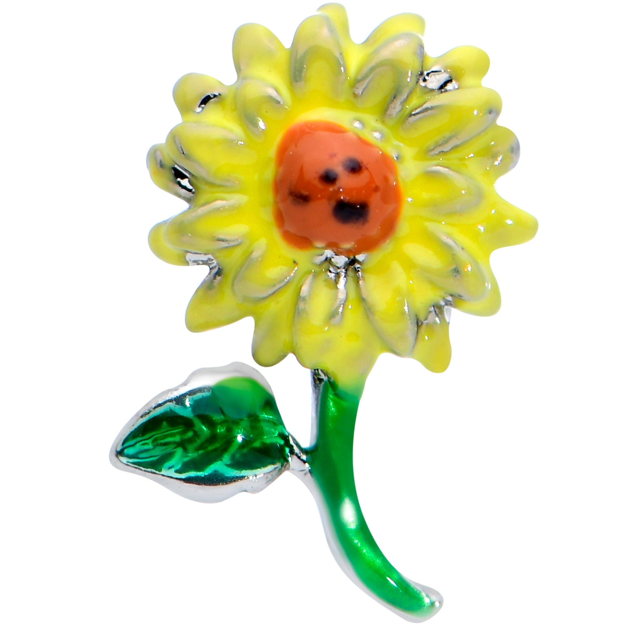 BodyCandy 16G 1/4 Sunny Yellow Sunflower Cartilage Tragus Earring — detail close-up
