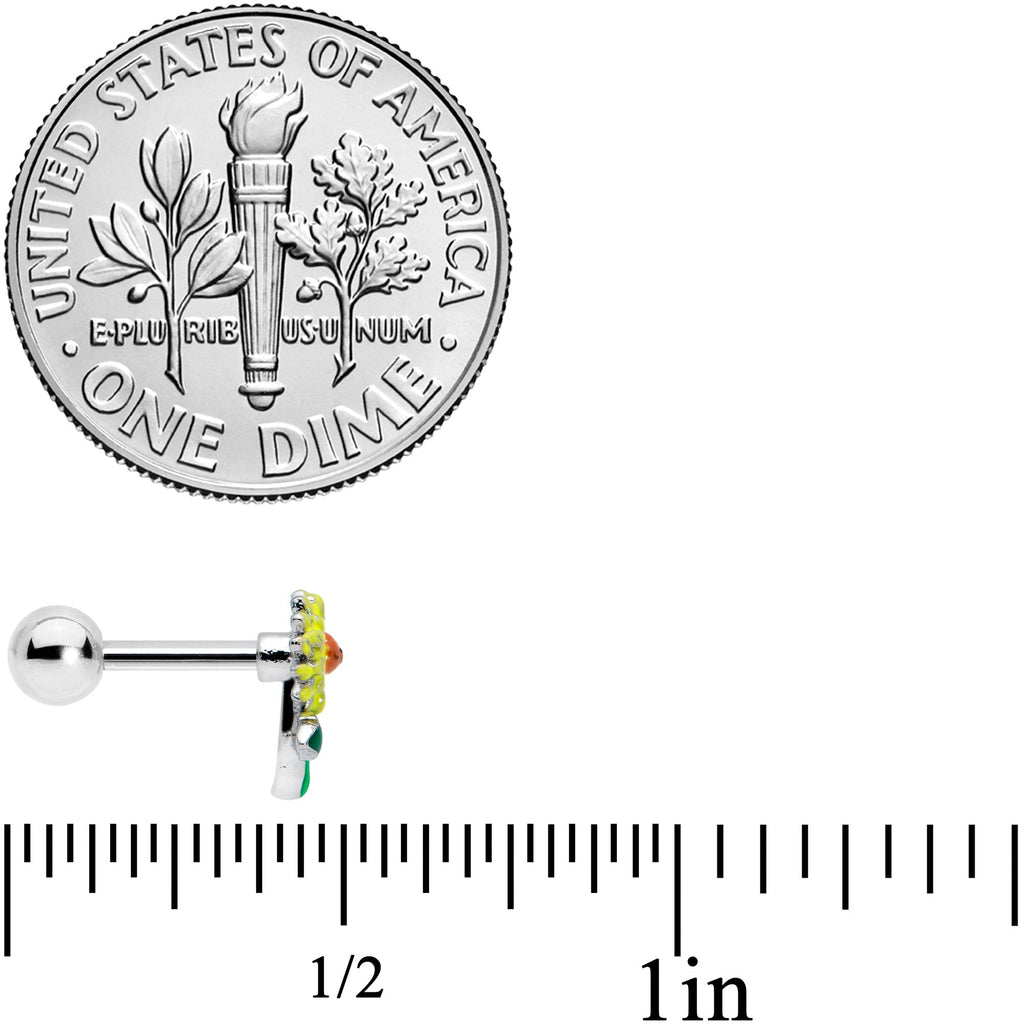 BodyCandy 16G 1/4 Sunny Yellow Sunflower Cartilage Tragus Earring — side view