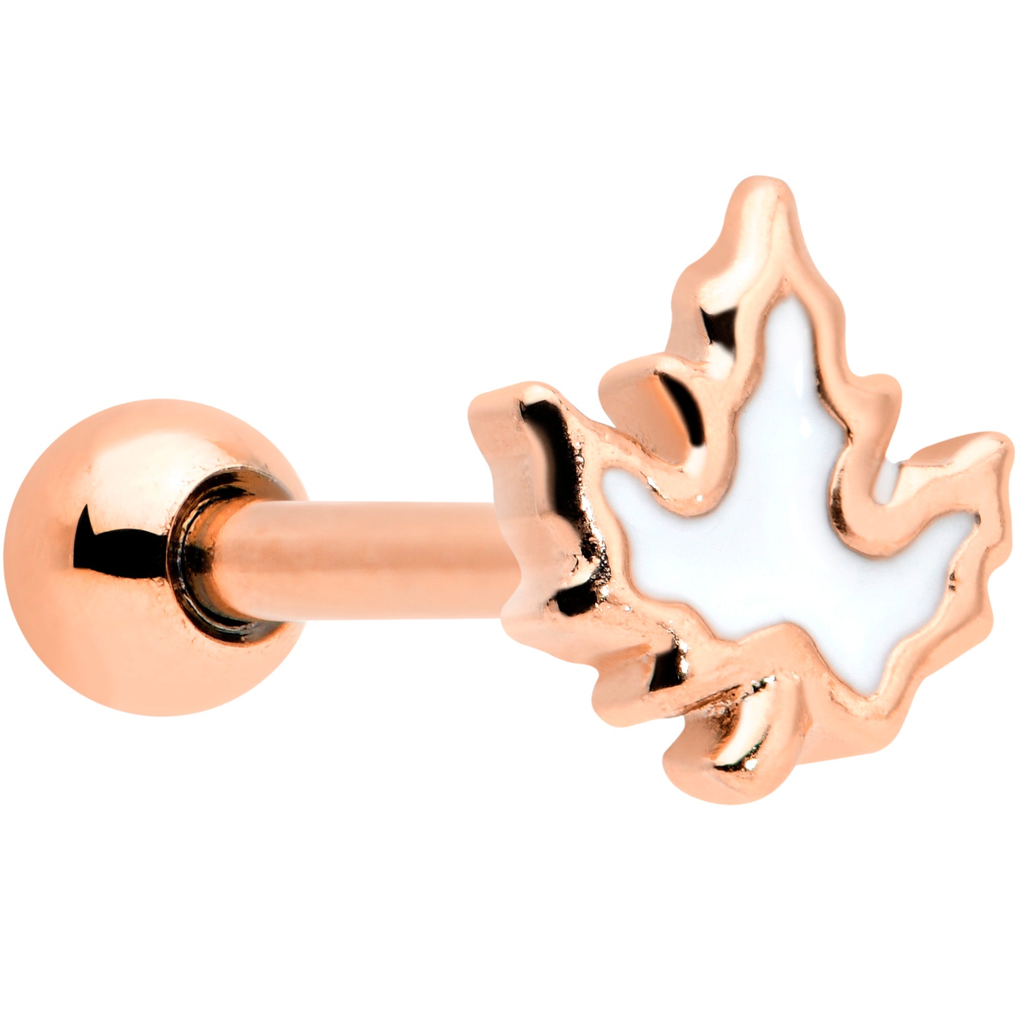 BodyCandy 16G 1/4 Rose Gold Tone Fall White Maple Leaf Cartilage Tragus — main product shot