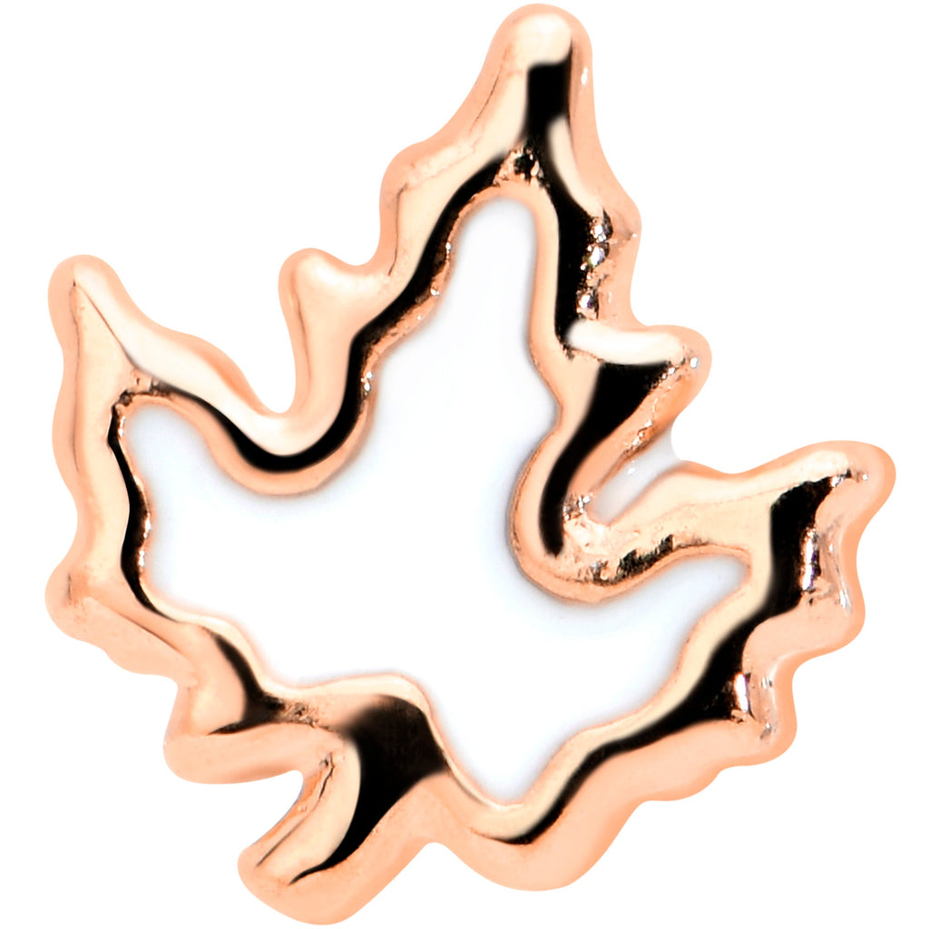 BodyCandy 16G 1/4 Rose Gold Tone Fall White Maple Leaf Cartilage Tragus — detail close-up
