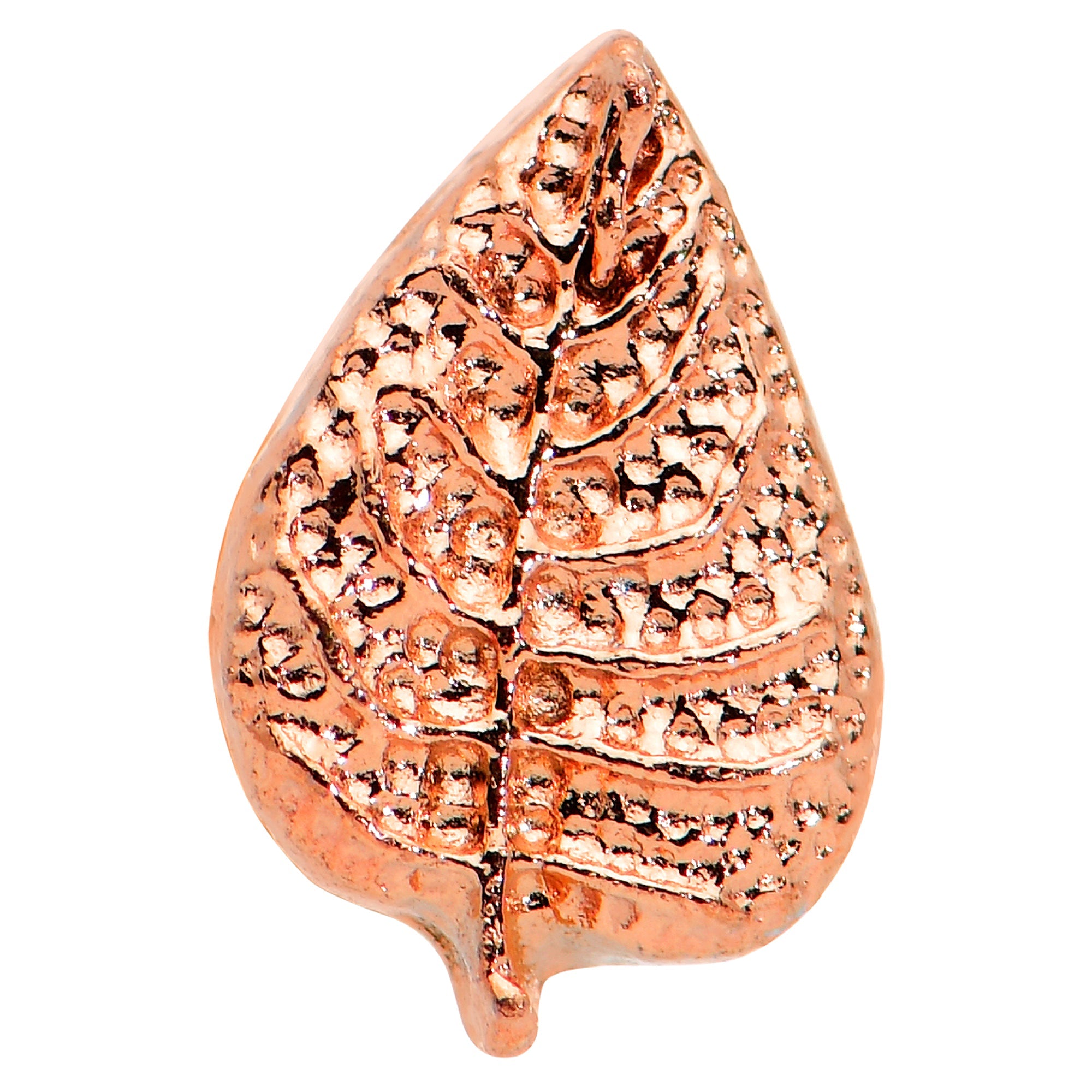 BodyCandy 16G 1/4 Rose Gold Tone Fall Texture Leaf Cartilage Tragus Earring — detail close-up