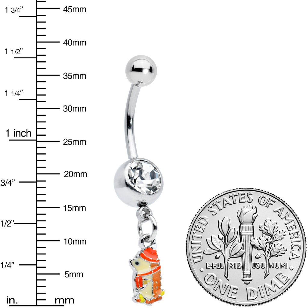 BodyCandy Clear Gem Cozy Winter Hedgehog Dangle Belly Ring — detail close-up
