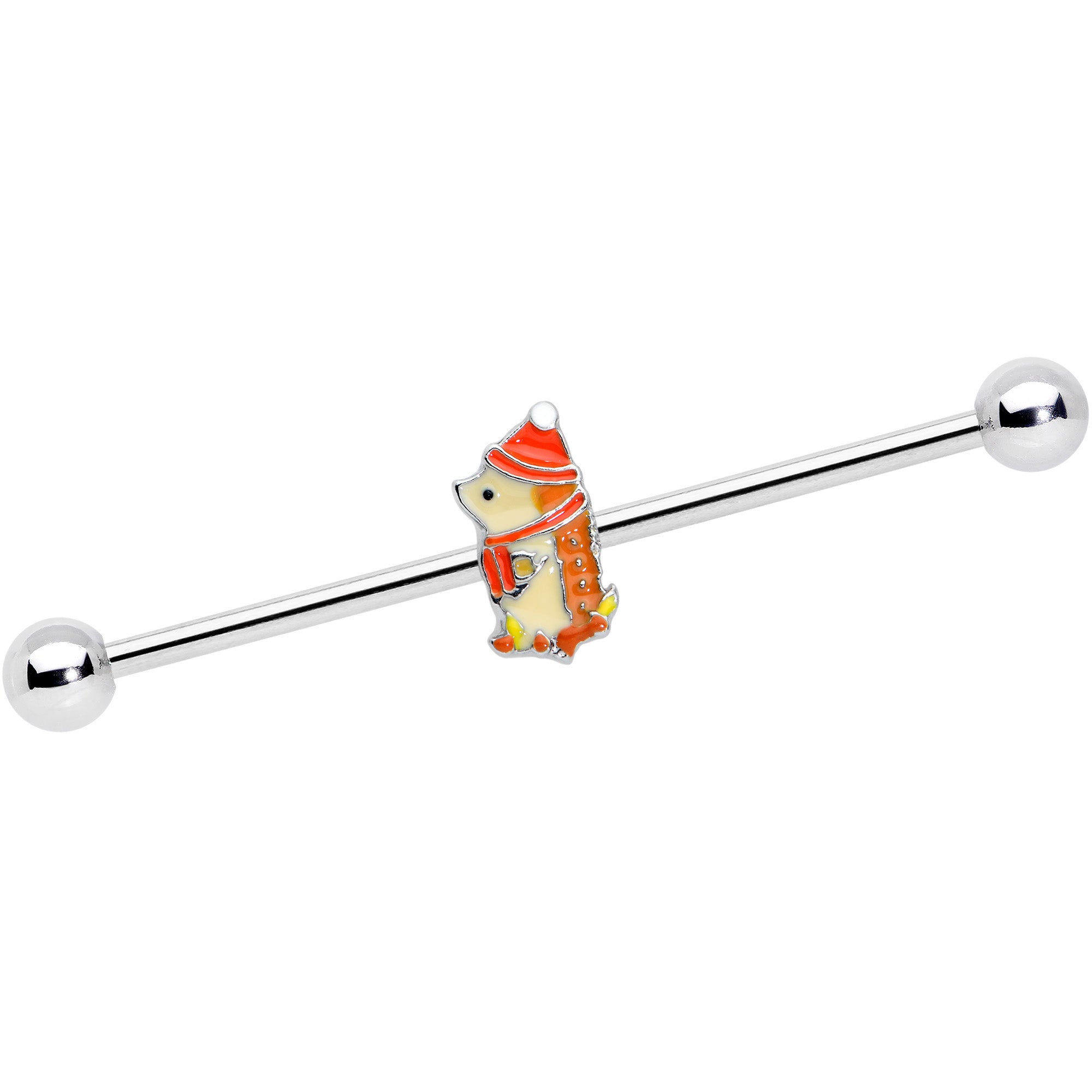 BodyCandy 14G Cozy Winter Hedgehog Industrial Barbell 38mm — main product shot