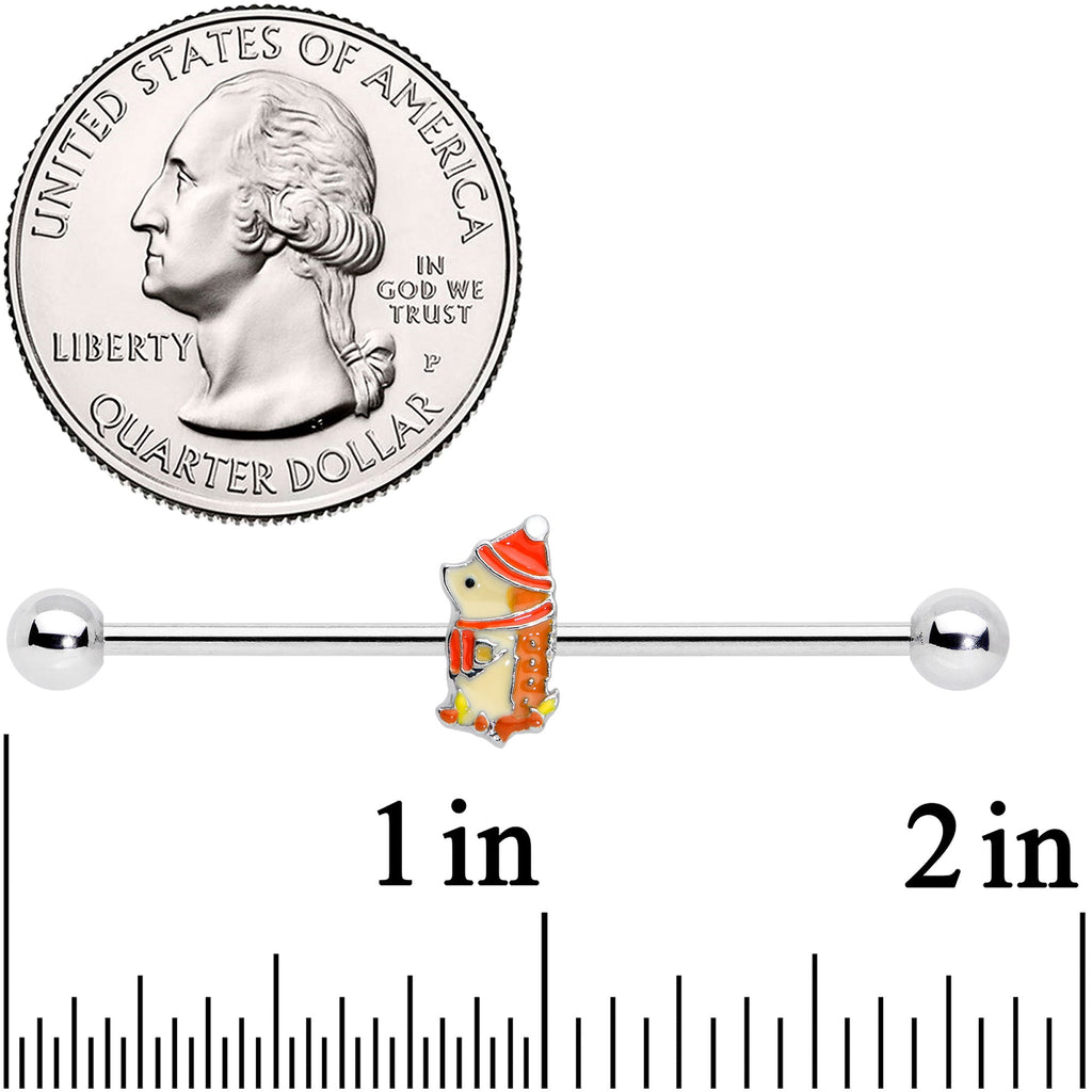 BodyCandy 14G Cozy Winter Hedgehog Industrial Barbell 38mm — detail close-up