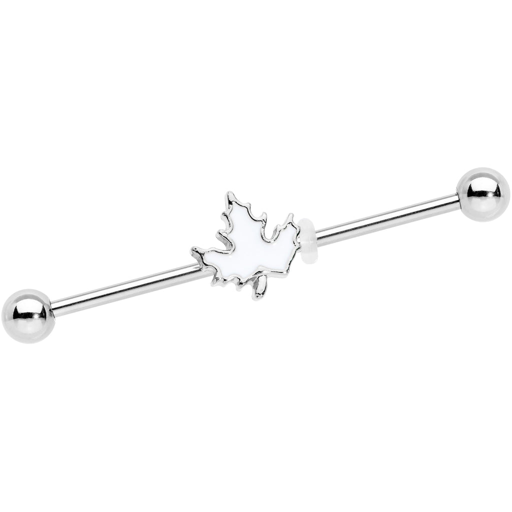 BodyCandy 14G Autumn White Maple Leaf Industrial Barbell 38mm — main product shot