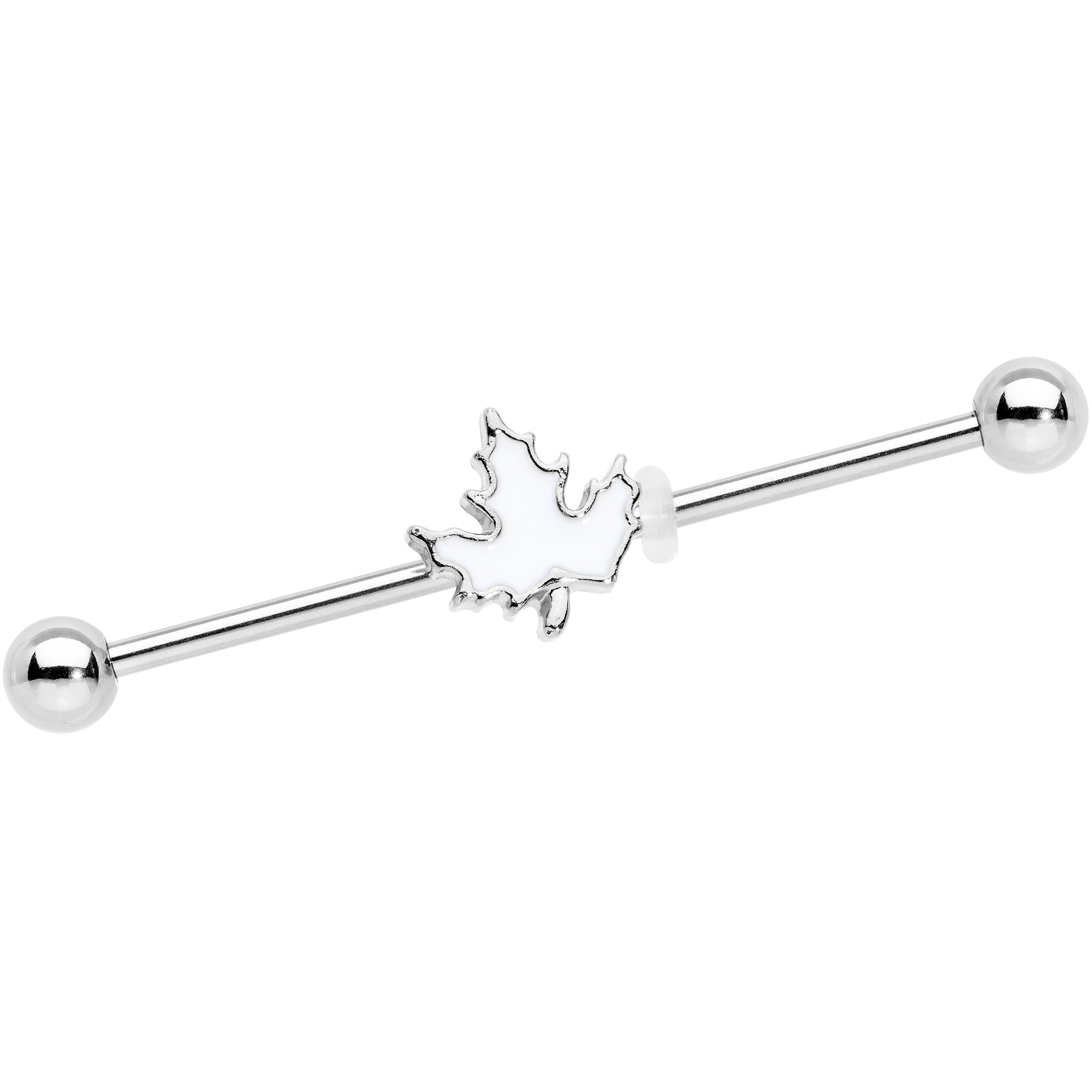 BodyCandy 14G Autumn White Maple Leaf Industrial Barbell 38mm — main product shot