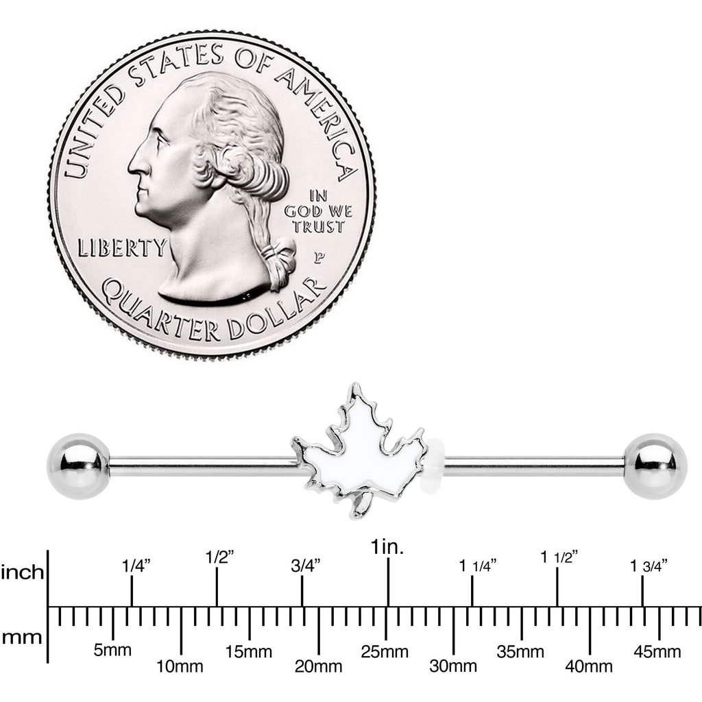 BodyCandy 14G Autumn White Maple Leaf Industrial Barbell 38mm — lifestyle context