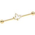 BodyCandy 14G Gold Tone Autumn White Maple Leaf Industrial Barbell 38mm — main product shot
