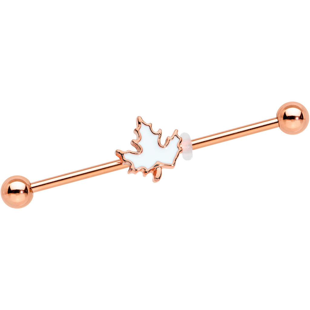 BodyCandy 14G Rose Gold Hue Autumn White Maple Leaf Industrial Barbell 38mm — main product shot