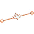 BodyCandy 14G Rose Gold Hue Autumn White Maple Leaf Industrial Barbell 38mm — main product shot