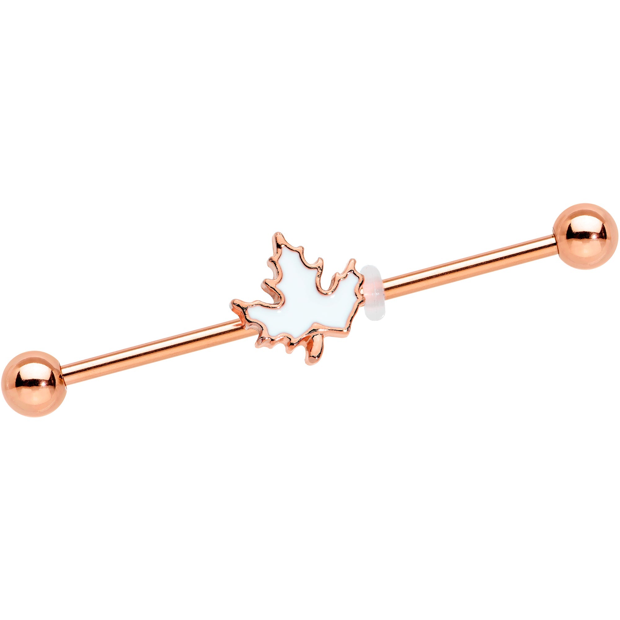 BodyCandy 14G Rose Gold Hue Autumn White Maple Leaf Industrial Barbell 38mm — main product shot