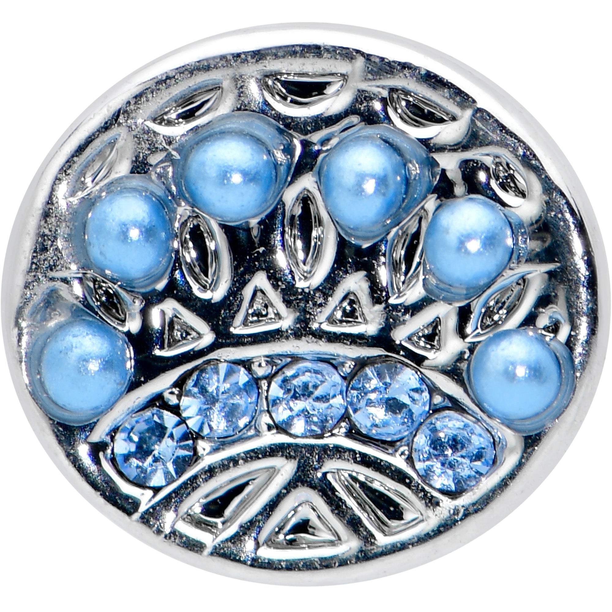 BodyCandy 16G 1/4 Blue Gem Geometric Blues Pattern Labret Monroe Tragus — detail close-up