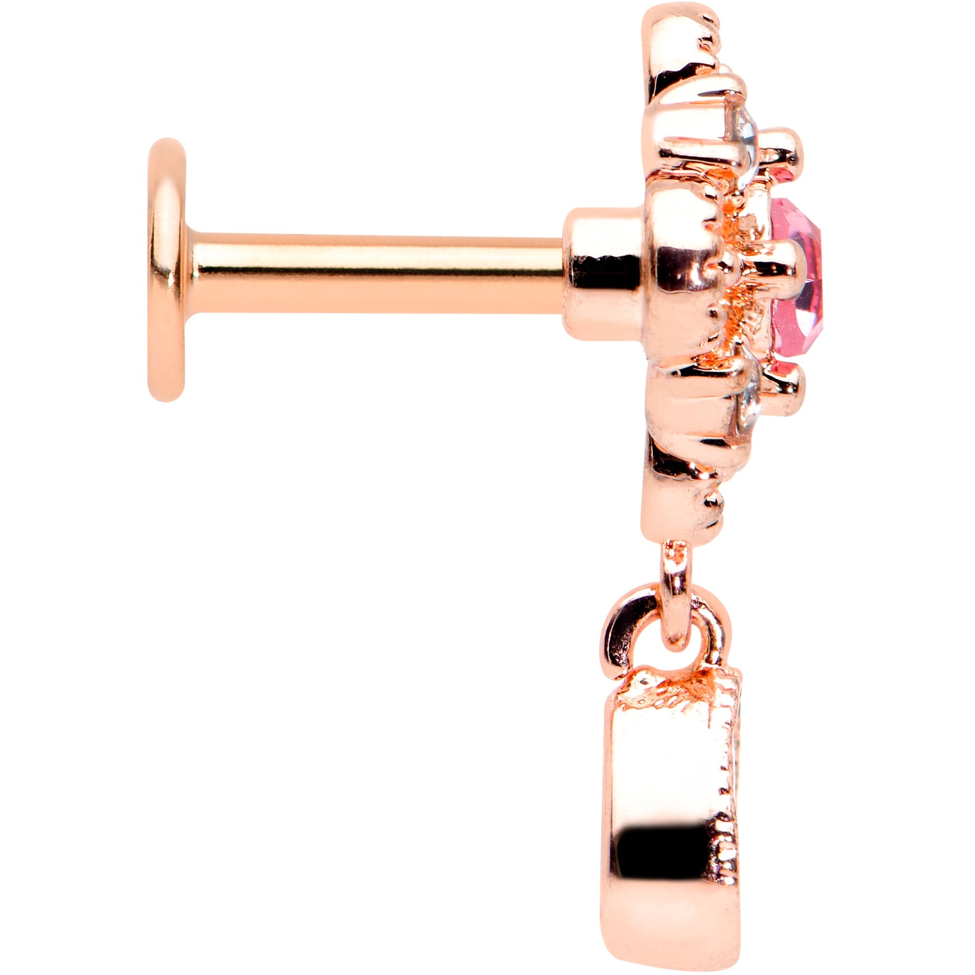 BodyCandy 16G 1/4 Clear Pink Gem Rose Gold Tone Cross Dangle Labret Tragus — lifestyle context
