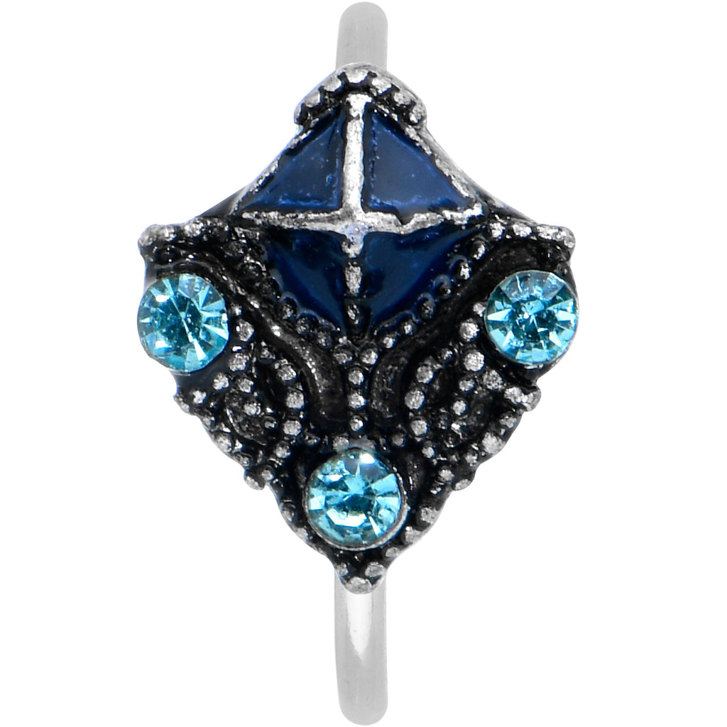 BodyCandy 20G 5/16 Blue Gem Rococo Blue Nose Hoop — detail close-up