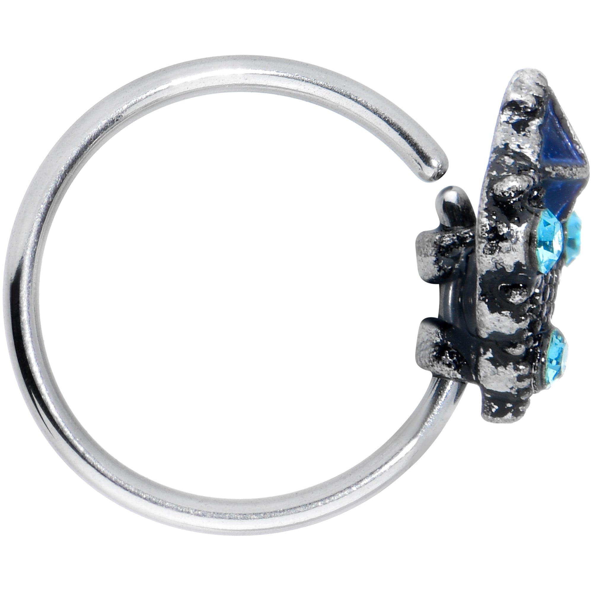 BodyCandy 20G 5/16 Blue Gem Rococo Blue Nose Hoop — lifestyle context