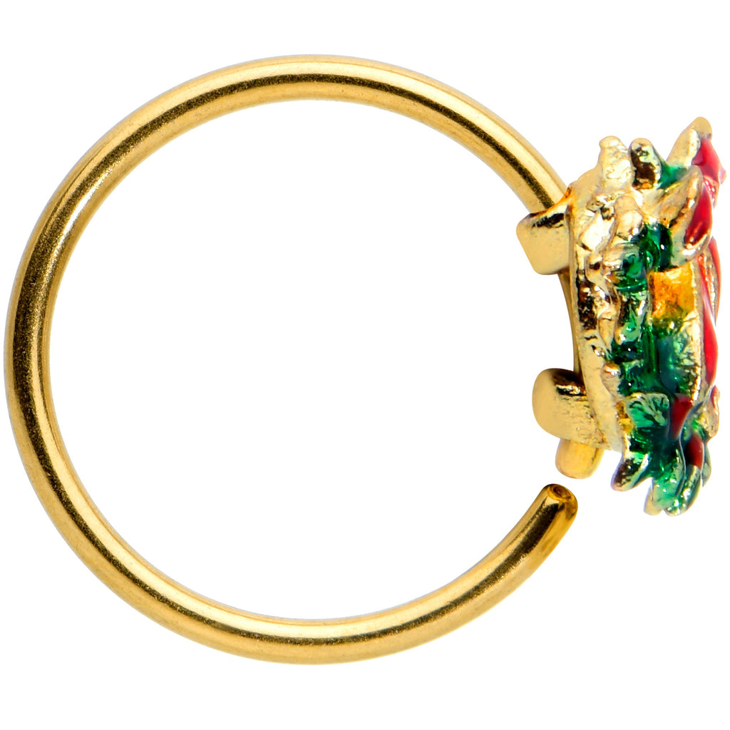 BodyCandy 20G 5/16 Gold Tone Festive Bow Wreath Christmas Nose Hoop — lifestyle context
