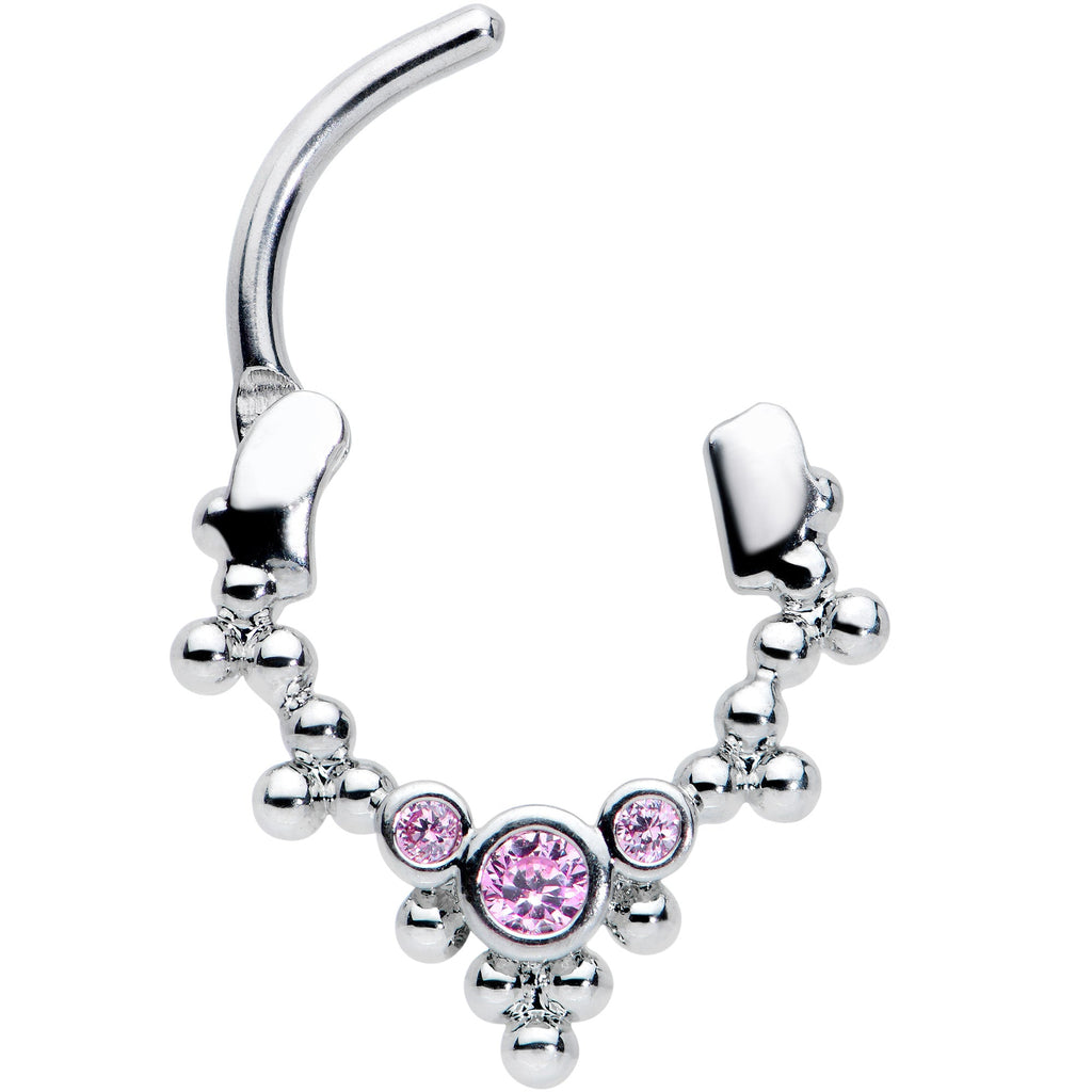 BodyCandy 16G 5/16 Pink CZ Gem Princess Cartilage Clicker — detail close-up
