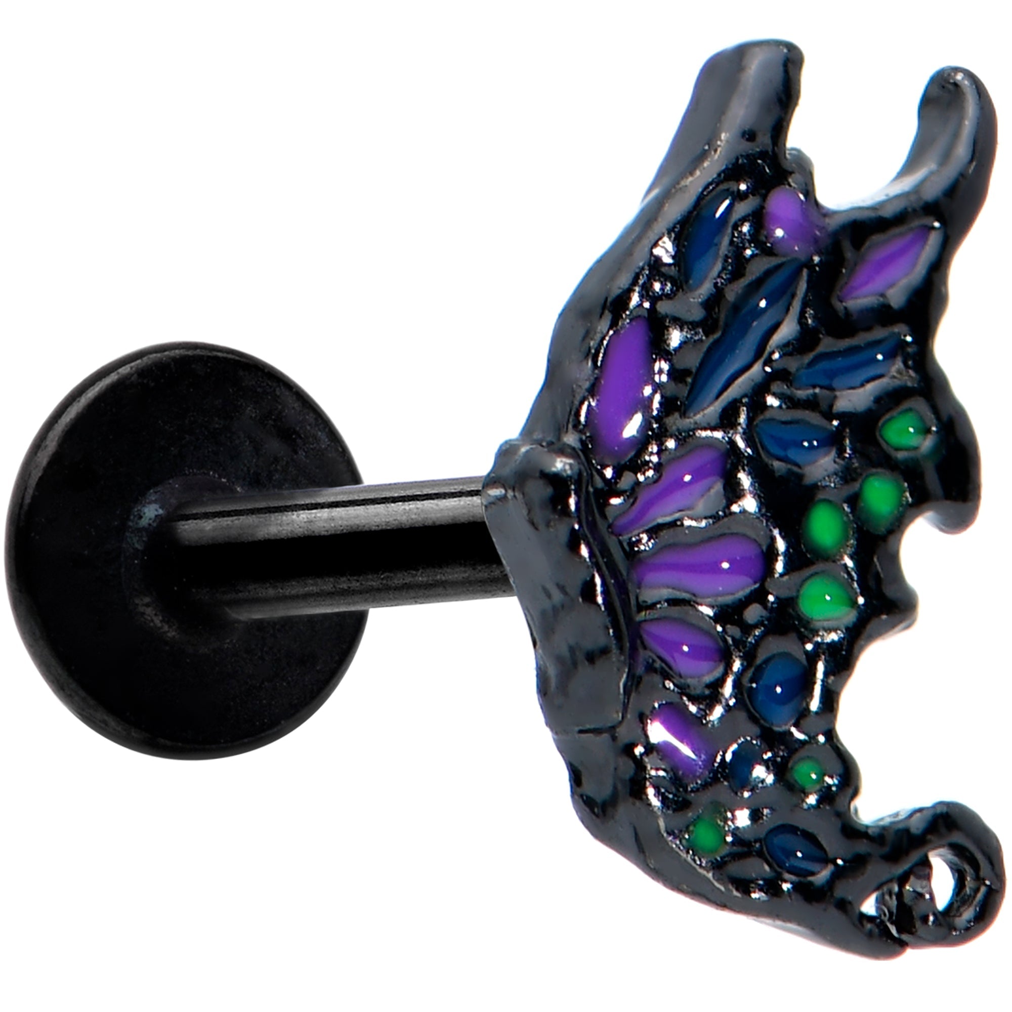 BodyCandy 16G 5/16 Black Purple Wings Butterfly Labret Monroe Tragus — main product shot