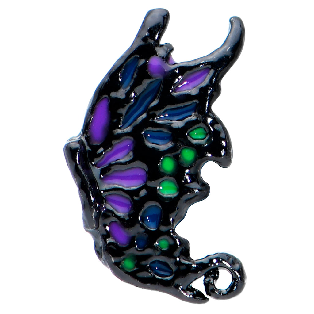 BodyCandy 16G 5/16 Black Purple Wings Butterfly Labret Monroe Tragus — detail close-up