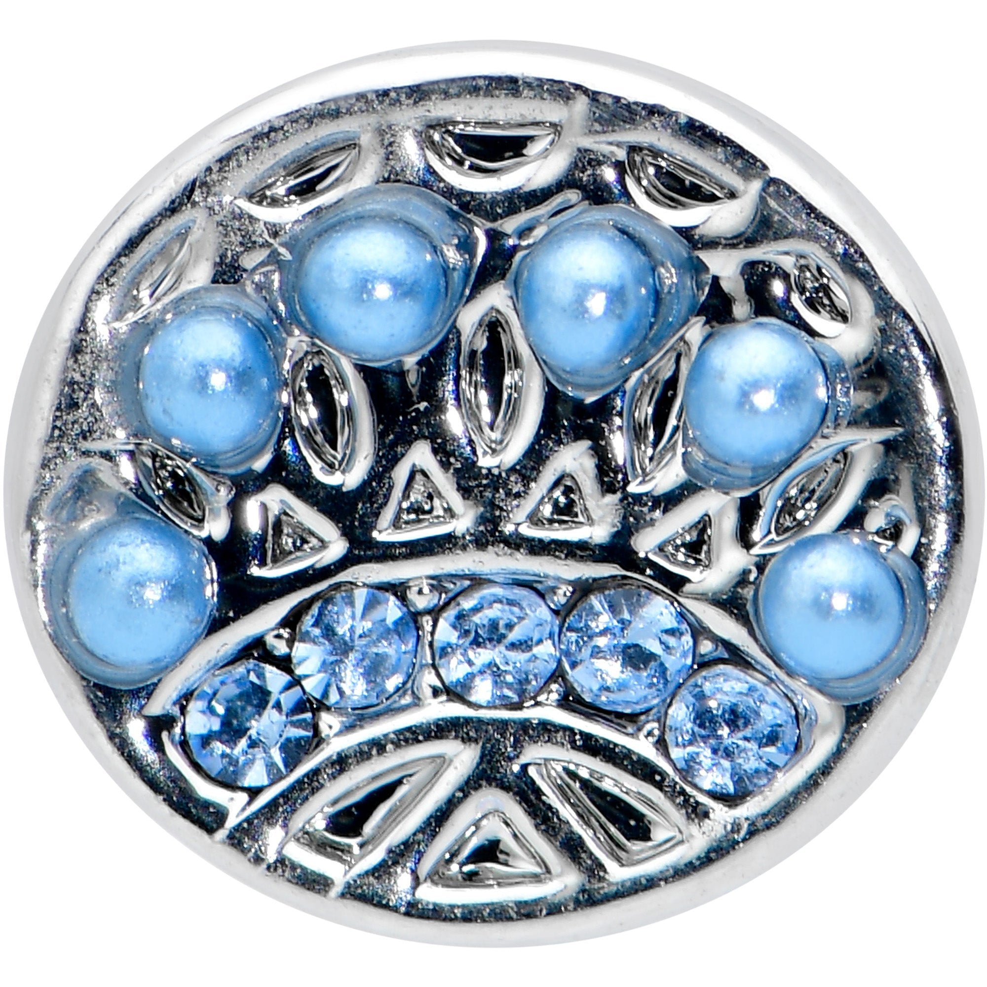 BodyCandy 16G 5/16 Blue Gem Geometric Blues Pattern Labret Monroe Tragus — detail close-up