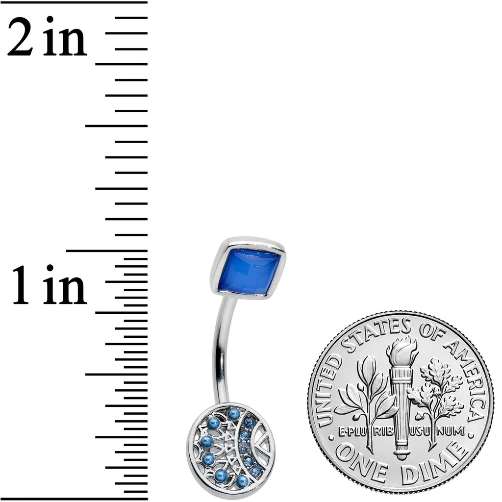 BodyCandy Geometric Blues Pattern Double Mount Belly Ring — detail close-up