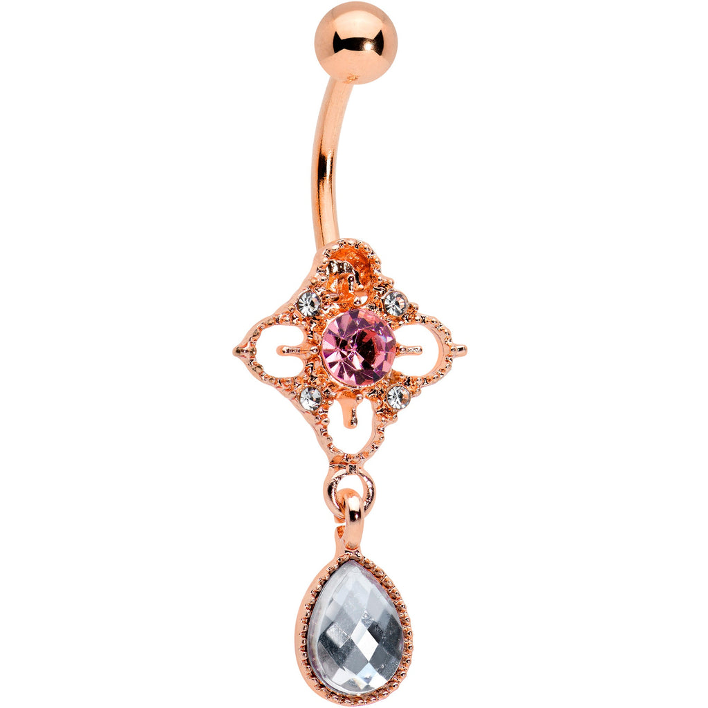 BodyCandy Clear Grey Purple Gem Rose Gold Tone Rhombus Dangle Belly Ring — main product shot