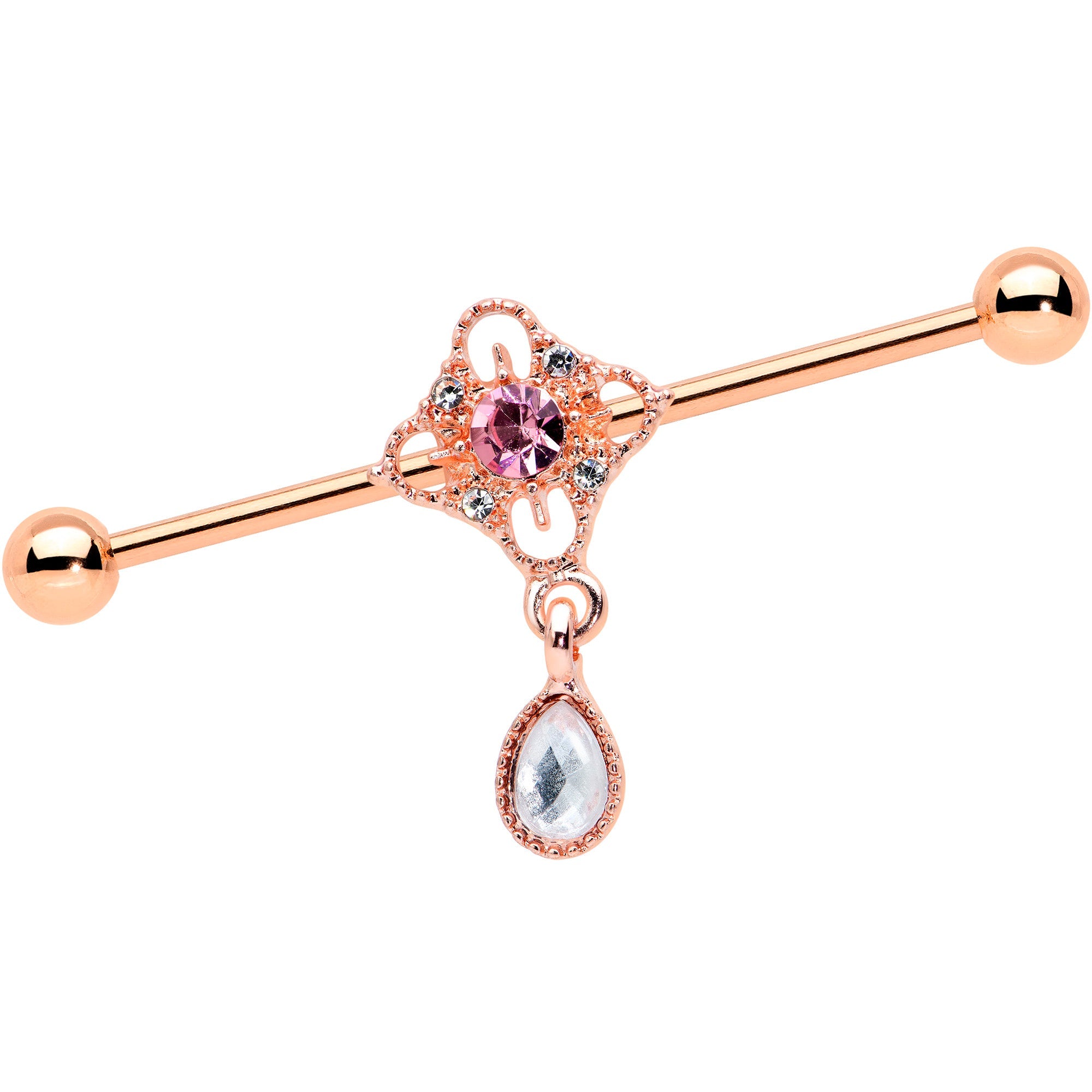 BodyCandy 14G Purple Gem Rose Gold Hue Cross Dangle Industrial Barbell 38mm — main product shot