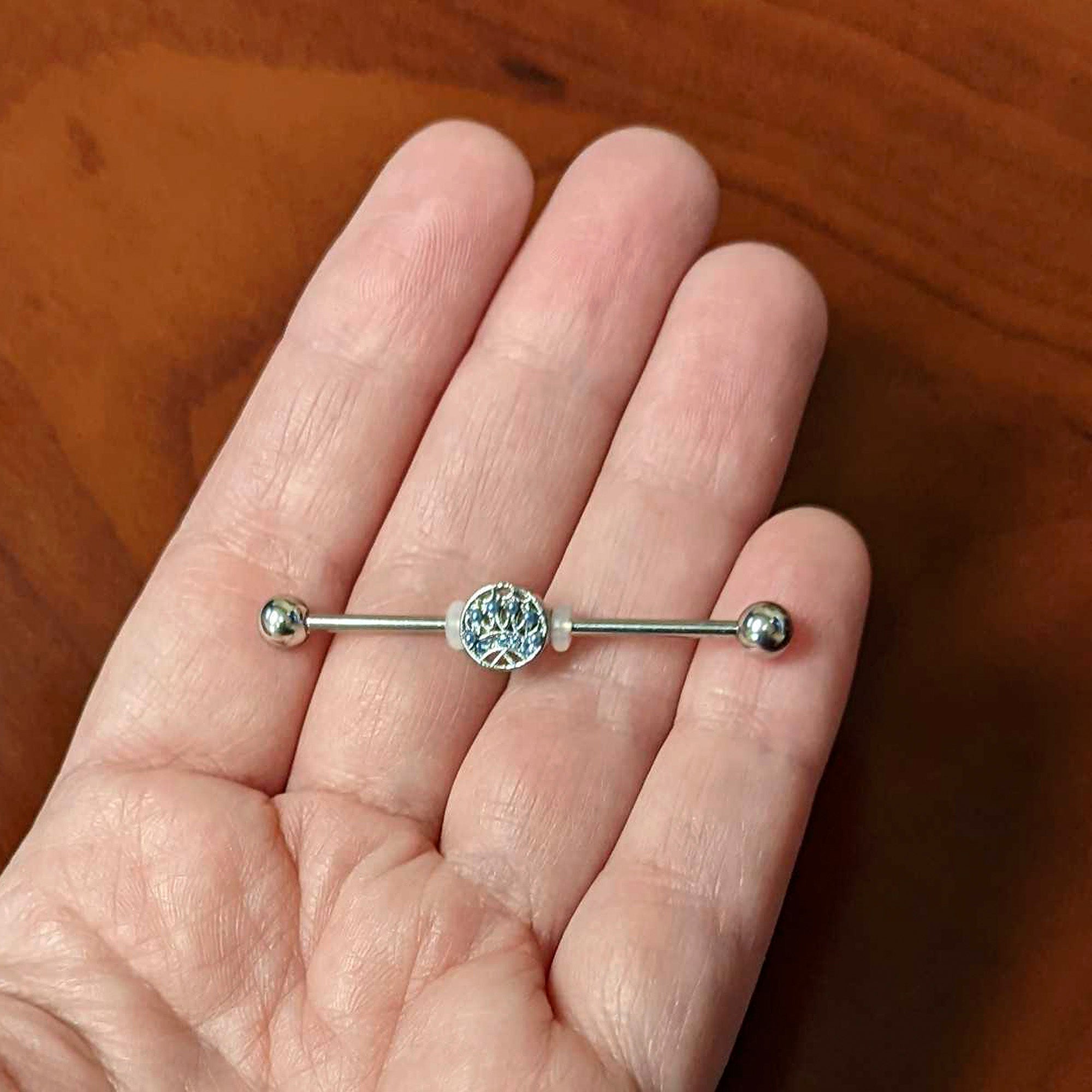 BodyCandy 14G Blue Gem Geometric Blues Industrial Barbell 38mm — lifestyle context