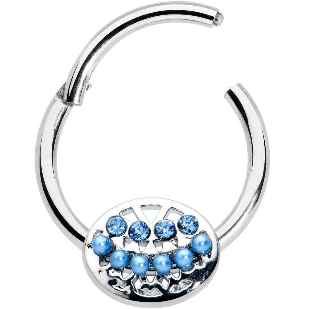 BodyCandy 16G 3/8 Blue Gem Geometric Blues Hinged Circular Ring — detail close-up