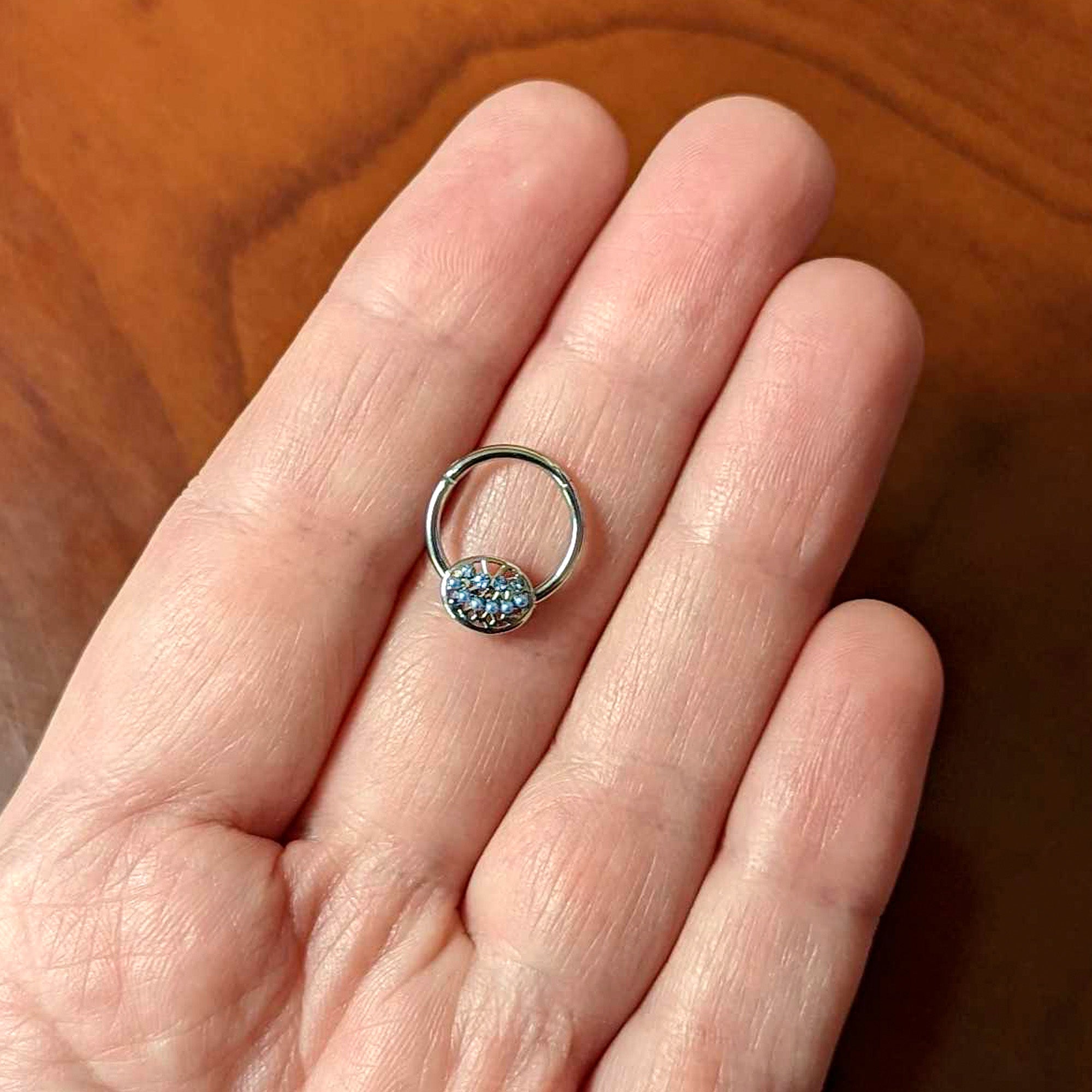 BodyCandy 16G 3/8 Blue Gem Geometric Blues Hinged Circular Ring — side view