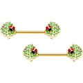 BodyCandy 14G 9/16 Clear Gem Gold Hue Leafy Ladybug Barbell Nipple Ring Set — main product shot