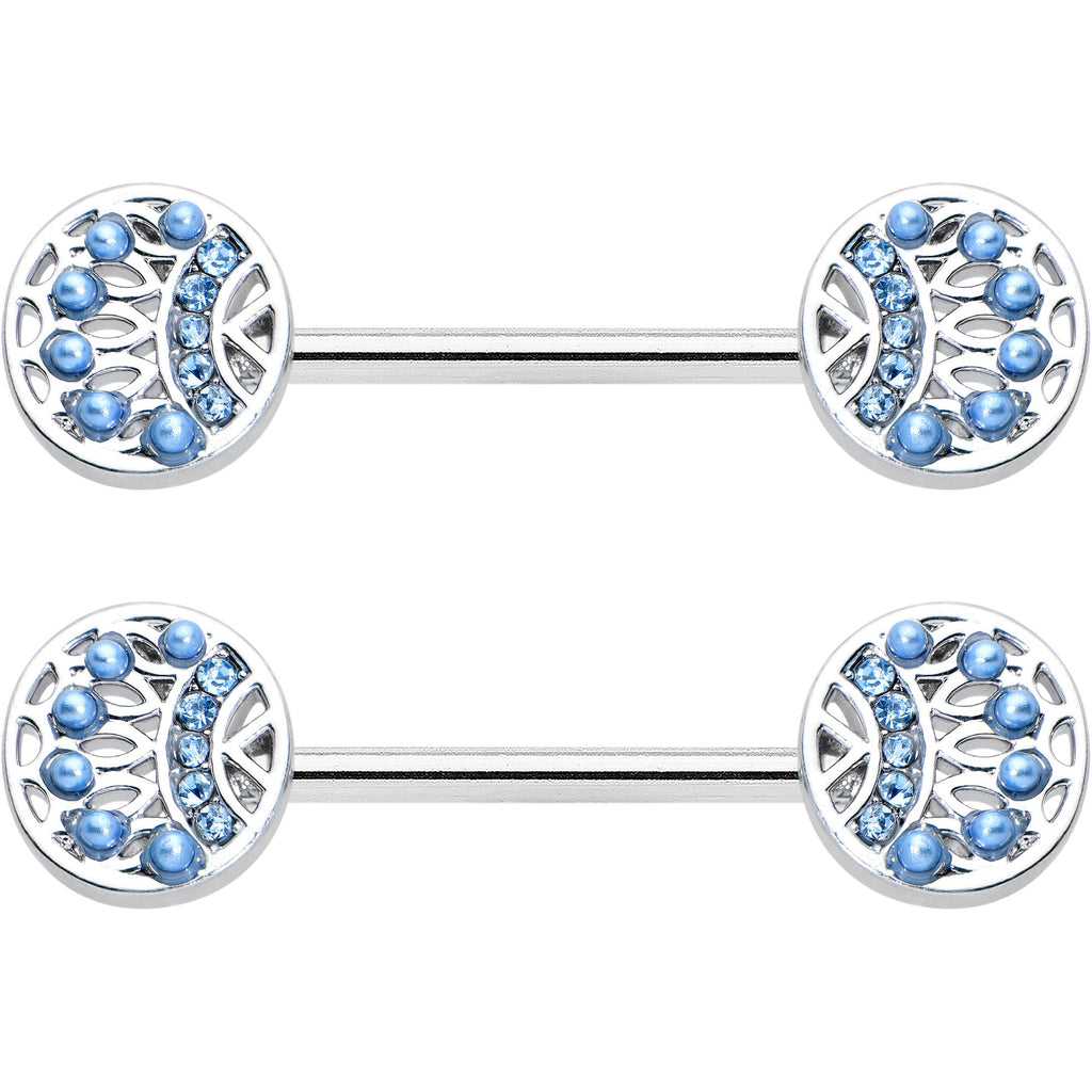 BodyCandy 14G 1/2 Blue Gem Geometric Blues Barbell Nipple Ring Set — detail close-up
